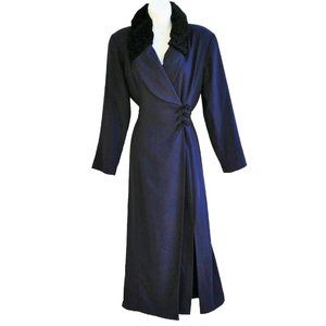 Vintage 80s Career Wrap Dress Faux Persian Curly Collar Long Thigh Vent Frog USA